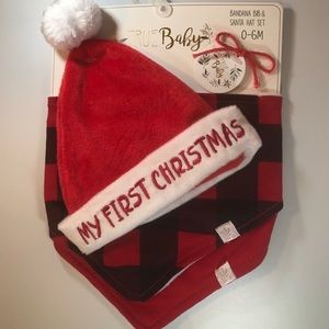 2 Bandana Bibs & Santa Hat Set 0-6 months BRANDNEW